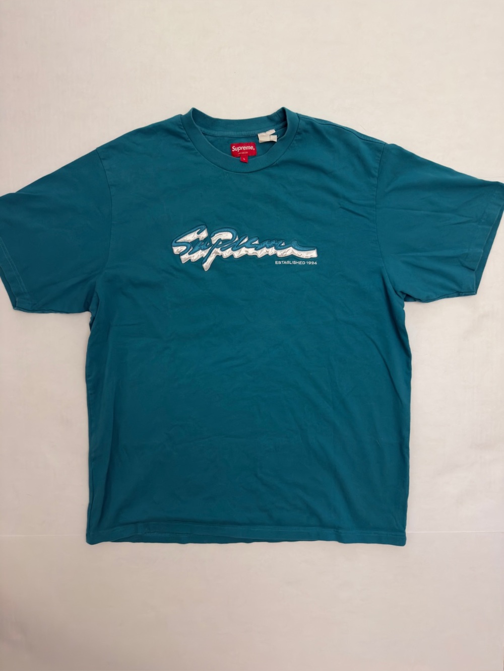 Supreme Shadow Script Short Sleeve Top - Teal | Size Large